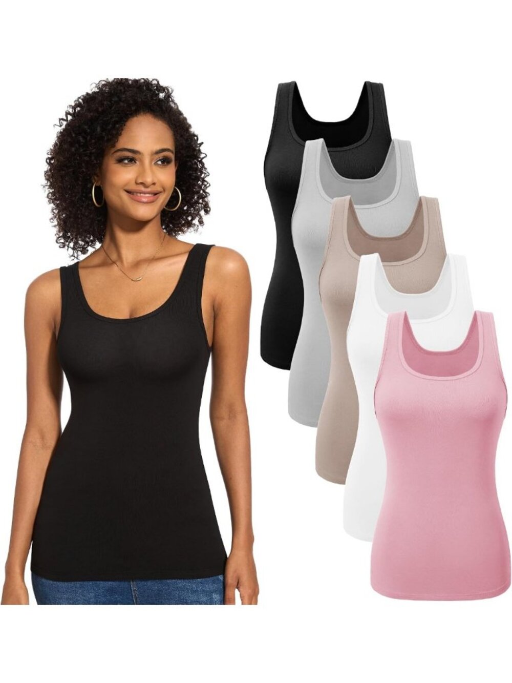 TVKSOM 5 Pack Basic Ribbed Tank Tops for Women Layering Undershirts